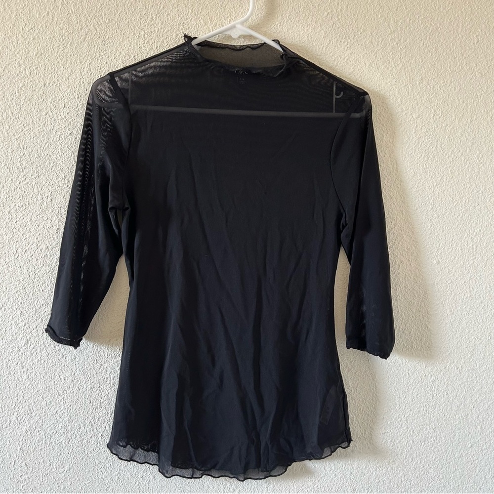 TDC Women’s Sheer Top Medium Black Mock Neck Dark Grunge Gothic Party Date Rave